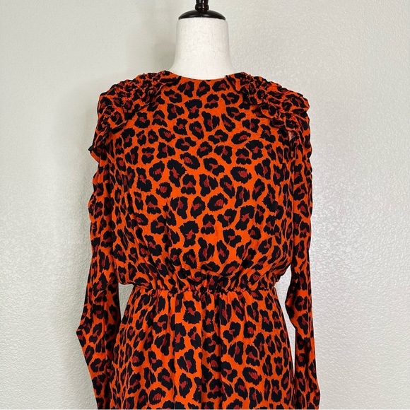 MSGM Milano Ruffled Orange Leopard Print Crepe Mini Dress, Sz Medium - Picture 4 of 13
